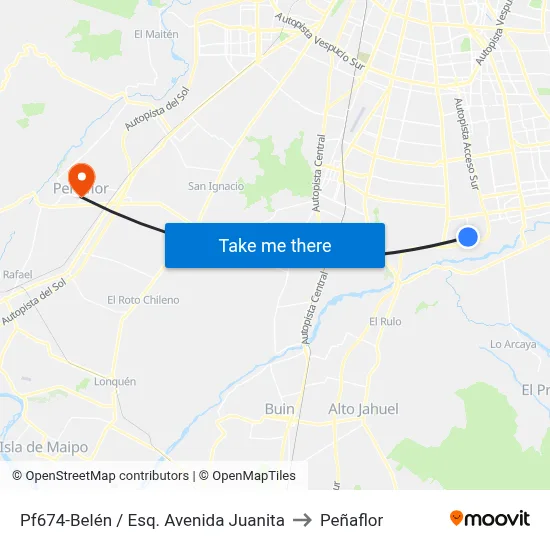 Pf674-Belén / Esq. Avenida Juanita to Peñaflor map