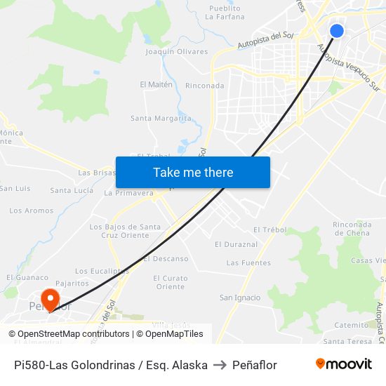 Pi580-Las Golondrinas / Esq. Alaska to Peñaflor map