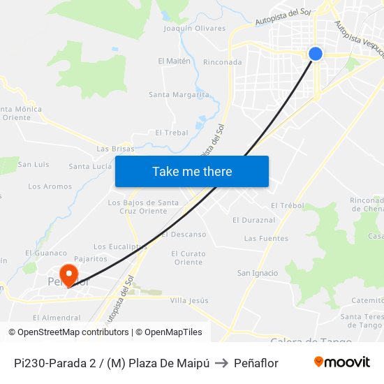 Pi230-Parada 2 / (M) Plaza De Maipú to Peñaflor map