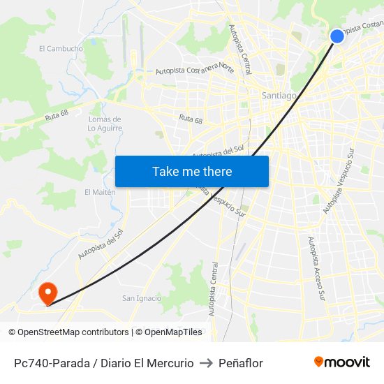Pc740-Parada / Diario El Mercurio to Peñaflor map