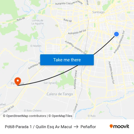 Pd68-Parada 1 / Quilin Esq Av Macul to Peñaflor map