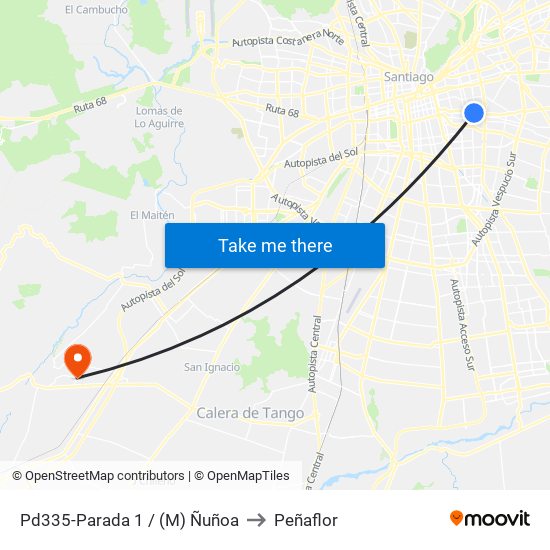 Pd335-Parada 1 / (M) Ñuñoa to Peñaflor map