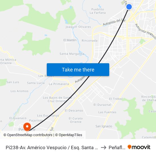 Pi238-Av. Américo Vespucio / Esq. Santa Elena to Peñaflor map