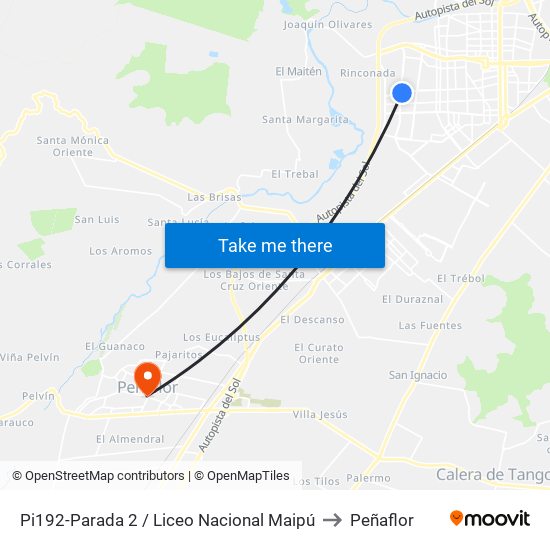 Pi192-Parada 2 / Liceo Nacional Maipú to Peñaflor map