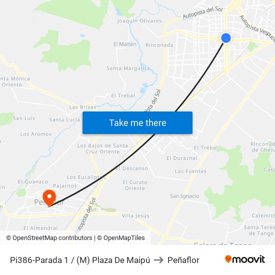 Pi386-Parada 1 / (M) Plaza De Maipú to Peñaflor map