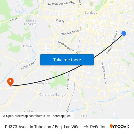 Pd373-Avenida Tobalaba / Esq. Las Viñas to Peñaflor map