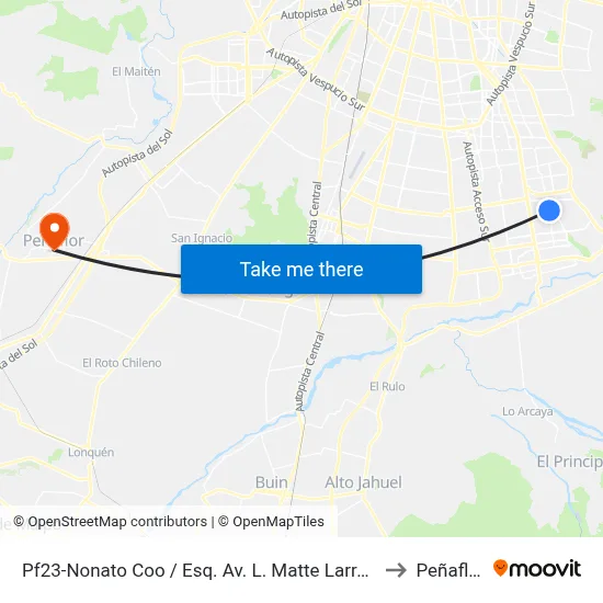 Pf23-Nonato Coo / Esq. Av. L. Matte Larraín to Peñaflor map