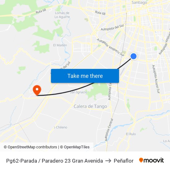 Pg62-Parada / Paradero 23 Gran Avenida to Peñaflor map
