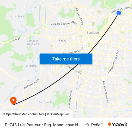 Pc748-Luis Pasteur / Esq. Manquehue Norte to Peñaflor map