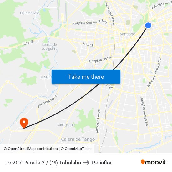 Pc207-Parada 2 / (M) Tobalaba to Peñaflor map