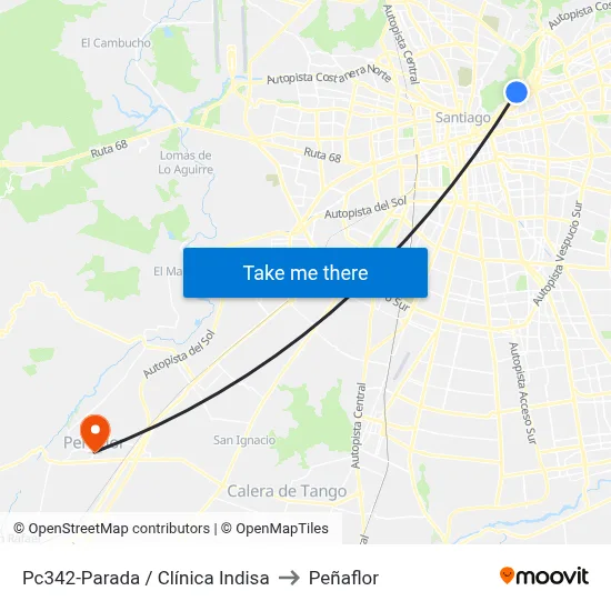 Pc342-Parada / Clínica Indisa to Peñaflor map