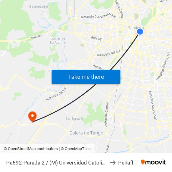 Pa692-Parada 2 / (M) Universidad Católica to Peñaflor map