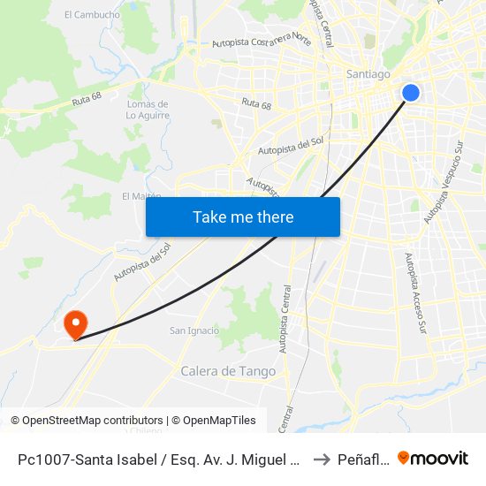 Pc1007-Santa Isabel / Esq. Av. J. Miguel Claro to Peñaflor map