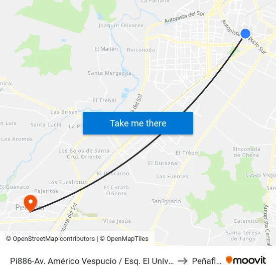 Pi886-Av. Américo Vespucio / Esq. El Universo to Peñaflor map