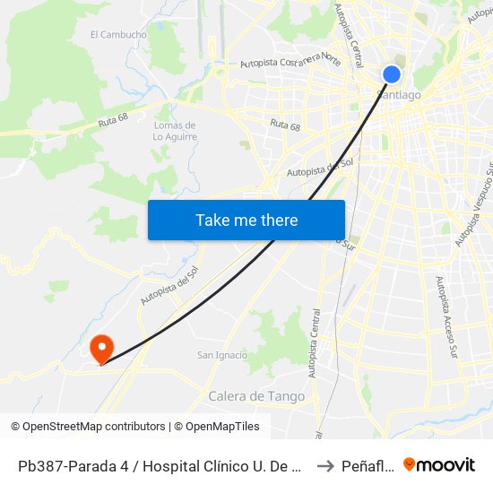 Pb387-Parada 4 / Hospital Clínico U. De Chile to Peñaflor map