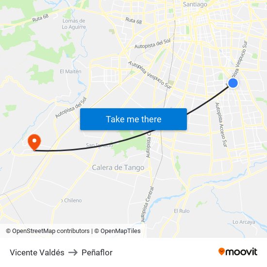 Vicente Valdés to Peñaflor map