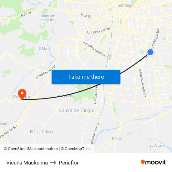 Vicuña Mackenna to Peñaflor map