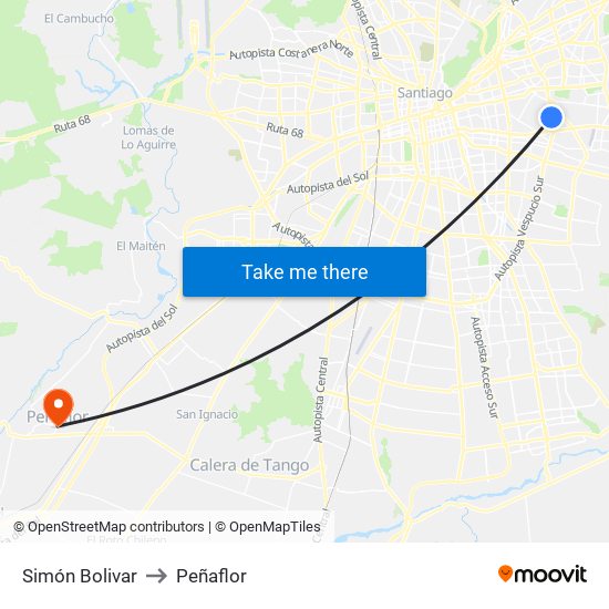 Simón Bolivar to Peñaflor map