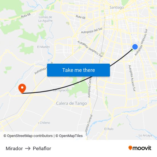 Mirador to Peñaflor map