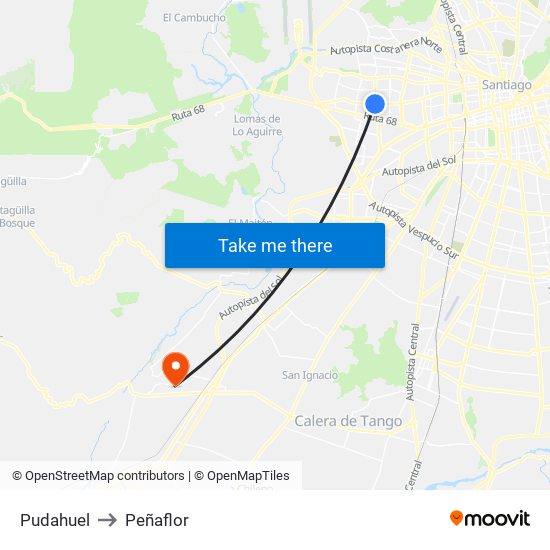 Pudahuel to Peñaflor map