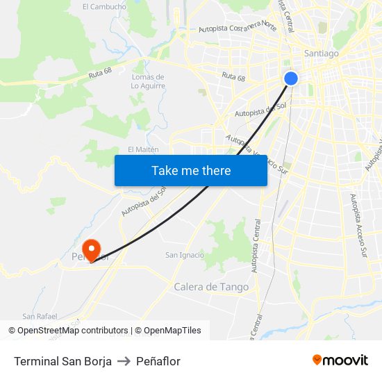 Terminal San Borja to Peñaflor map