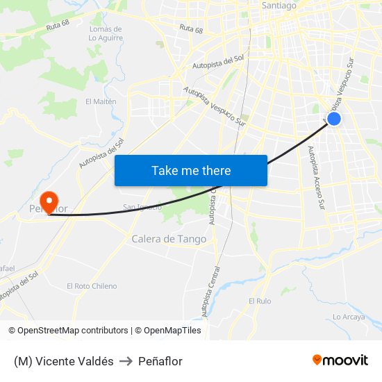 (M) Vicente Valdés to Peñaflor map