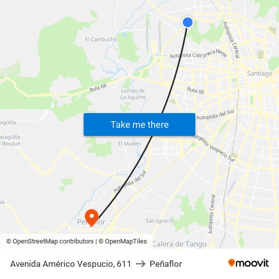 Avenida Américo Vespucio, 611 to Peñaflor map