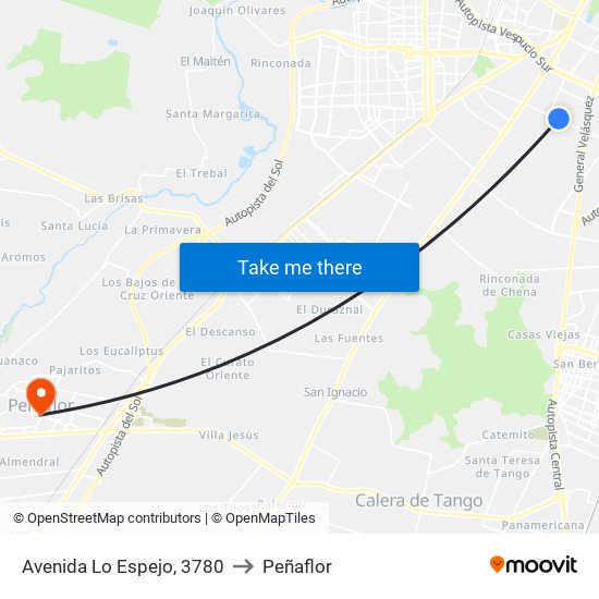 Avenida Lo Espejo, 3780 to Peñaflor map