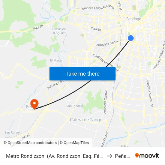 Metro Rondizzoni (Av. Rondizzoni Esq. Fábrica) to Peñaflor map