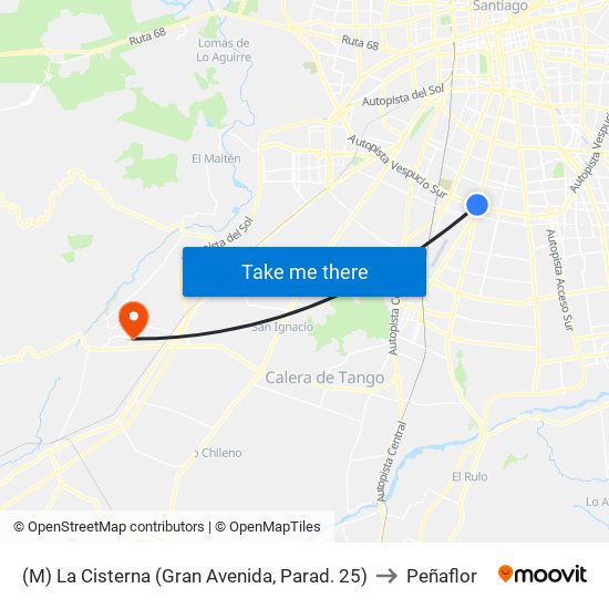 (M) La Cisterna (Gran Avenida, Parad. 25) to Peñaflor map
