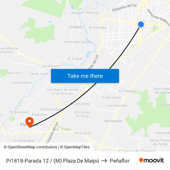Pi1818-Parada 12 / (M) Plaza De Maipú to Peñaflor map