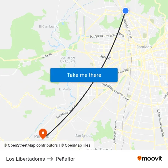 Los Libertadores to Peñaflor map