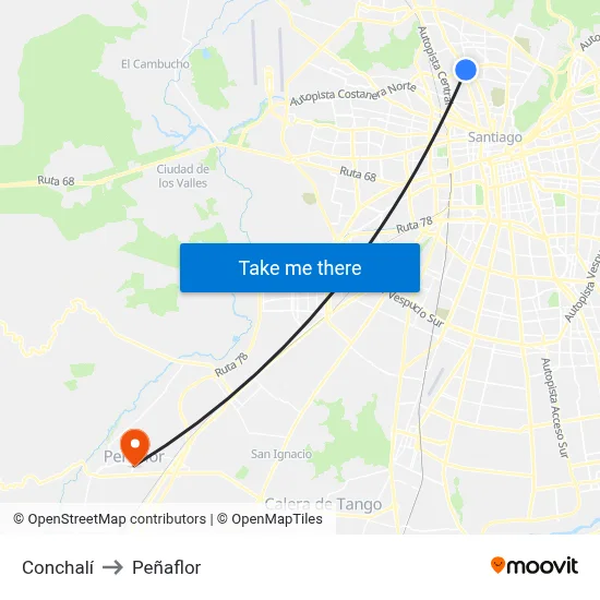 Conchalí to Peñaflor map
