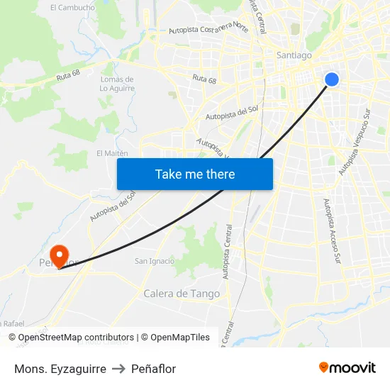 Mons. Eyzaguirre to Peñaflor map