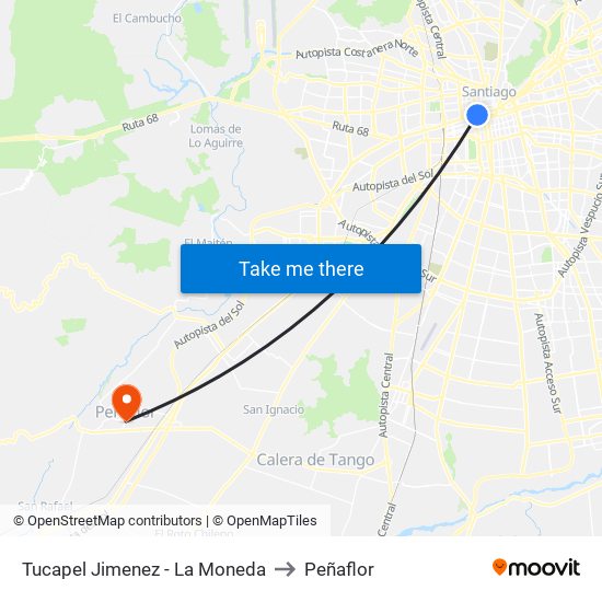 Tucapel Jimenez - La Moneda to Peñaflor map