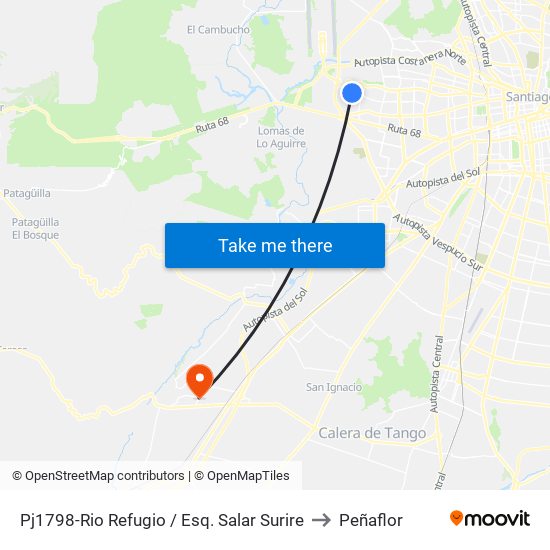 Pj1798-Rio Refugio / Esq. Salar Surire to Peñaflor map