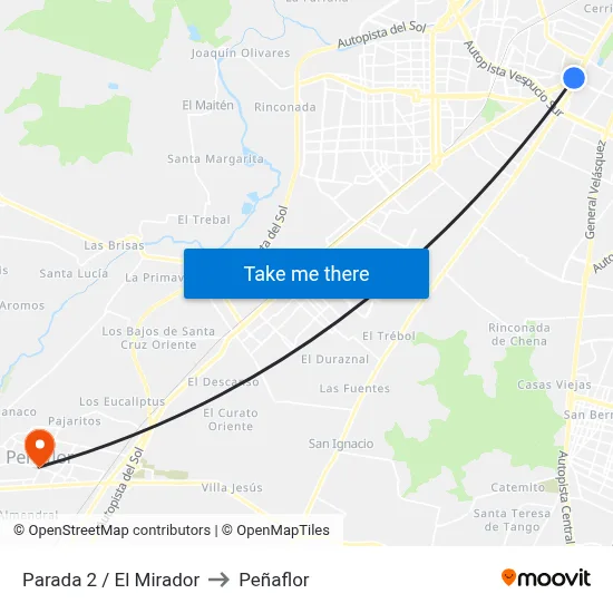Parada 2 / El Mirador to Peñaflor map