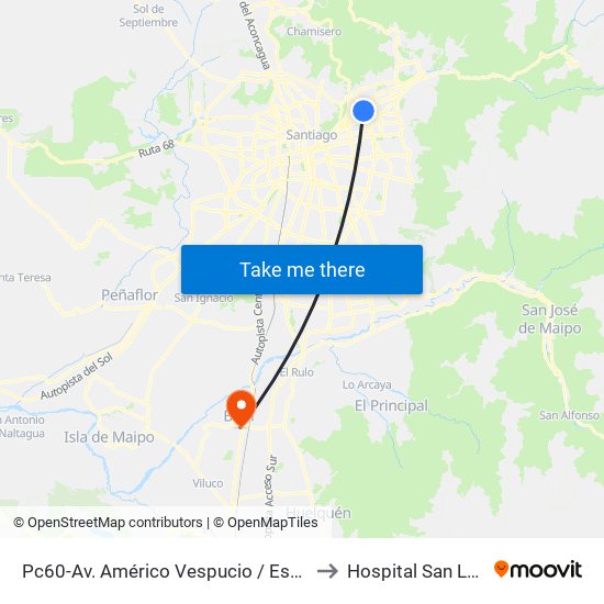 Pc60-Av. Américo Vespucio / Esq. Av. Pdte. Kennedy to Hospital San Luis De Buin map