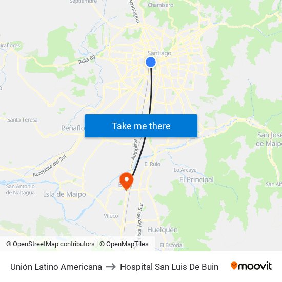 Unión Latino Americana to Hospital San Luis De Buin map