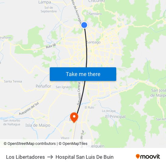 Los Libertadores to Hospital San Luis De Buin map