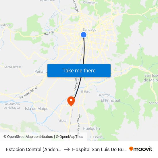 Estación Central (Anden1) to Hospital San Luis De Buin map