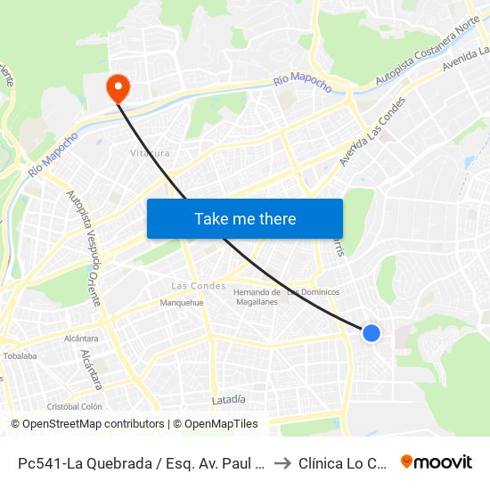 Pc541-La Quebrada / Esq. Av. Paul Harris to Clínica Lo Curro map