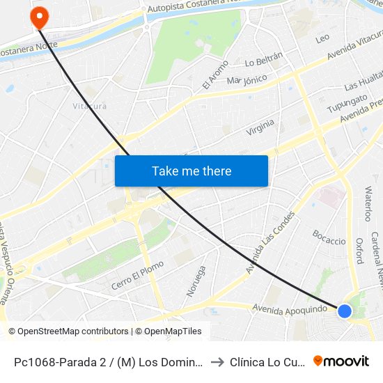 Pc1068-Parada 2 / (M) Los Dominicos to Clínica Lo Curro map