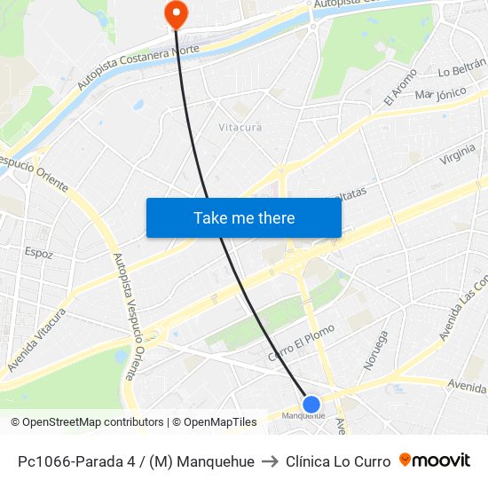 Pc1066-Parada 4 / (M) Manquehue to Clínica Lo Curro map
