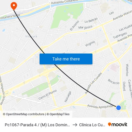 Pc1067-Parada 4 / (M) Los Dominicos to Clínica Lo Curro map