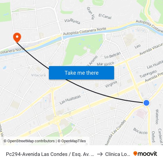 Pc294-Avenida Las Condes / Esq. Av. Padre H. Central to Clínica Lo Curro map