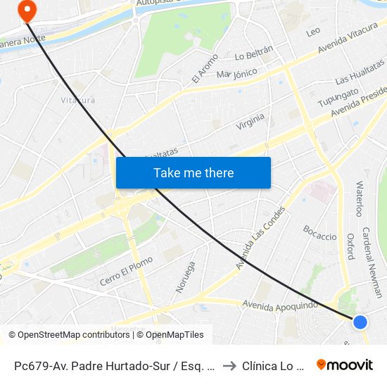 Pc679-Av. Padre Hurtado-Sur / Esq. Patagonia to Clínica Lo Curro map