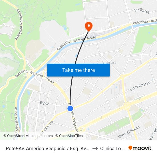 Pc69-Av. Américo Vespucio / Esq. Avenida Vitacura to Clínica Lo Curro map