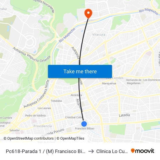 Pc618-Parada 1 / (M) Francisco Bilbao to Clínica Lo Curro map