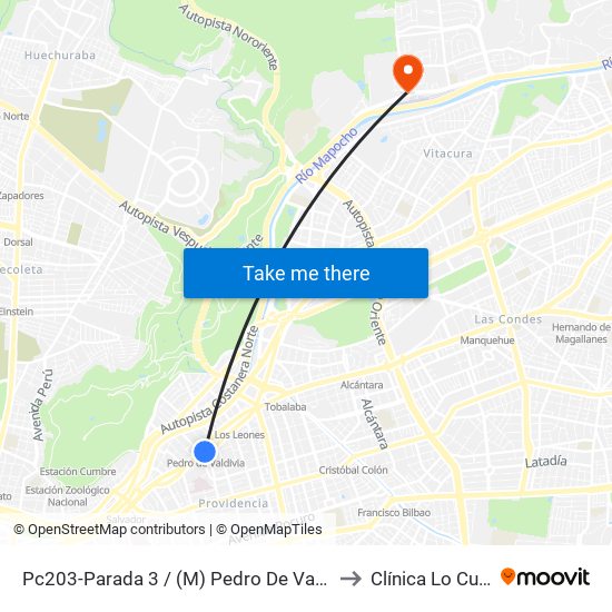Pc203-Parada 3 / (M) Pedro De Valdivia to Clínica Lo Curro map